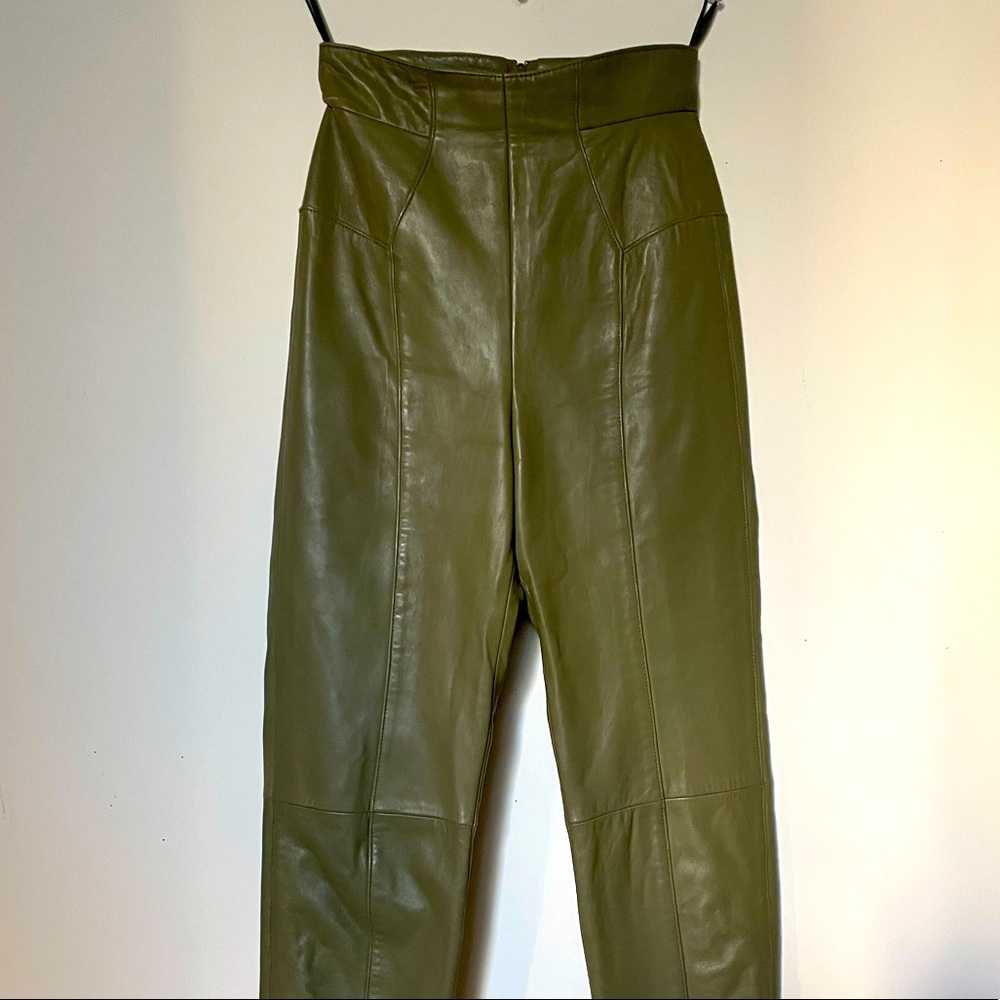 Vintage ‘1 of 1’ Leather Pants - Olive Green High Waisted